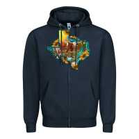 Navy western texas map with longhorn bull Zipper Hoodie - RanaPortraitStore