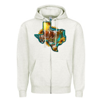 Oatmeal Heather western texas map with longhorn bull Zipper Hoodie - RanaPortraitStore