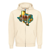 Sandshell western texas map with longhorn bull Zipper Hoodie - RanaPortraitStore