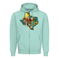Seafoam western texas map with longhorn bull Zipper Hoodie - RanaPortraitStore