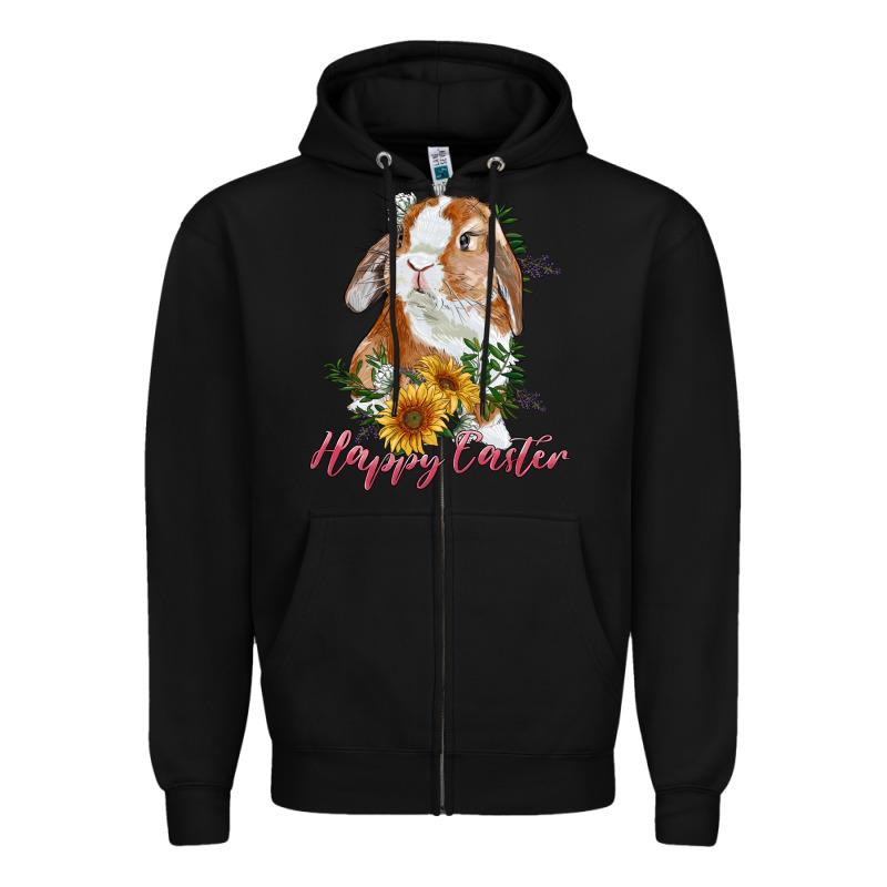 Happy Easter With Bunny And Sunflowers Zipper Hoodie by RanaPortraitStore | Teevron
