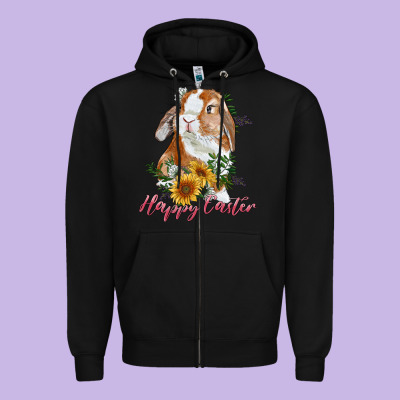 Happy Easter With Bunny And Sunflowers Zipper Hoodie Designed By Ranaportraitstore