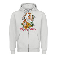 Dove Grey happy easter with bunny and sunflowers Zipper Hoodie - RanaPortraitStore