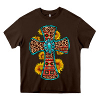 Chocolate Brown gemstone sunflower leopard cross Heavy Core Tee - OliviaCreatesArt
