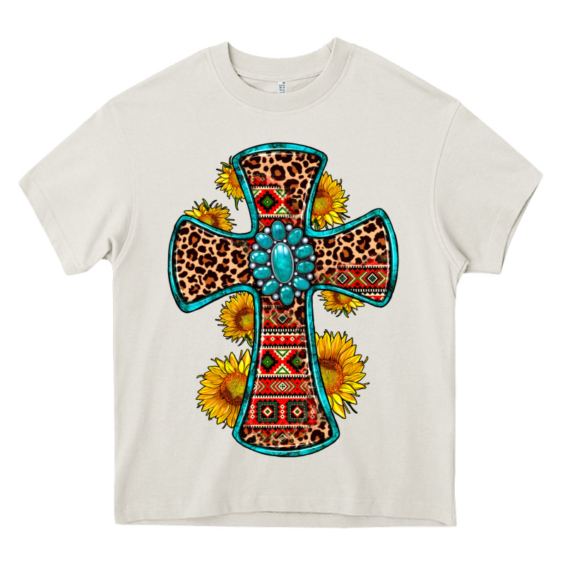 Gemstone Sunflower Leopard Cross Heavy Core Tee by OliviaCreatesArt | Teevron
