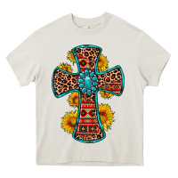 Cream gemstone sunflower leopard cross Heavy Core Tee - OliviaCreatesArt