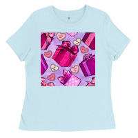 Baby Blue valentines day gift box and cookie seamless pattern Ladies Tee - BundleAndBundleShop