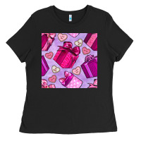 Black valentines day gift box and cookie seamless pattern Ladies Tee - BundleAndBundleShop