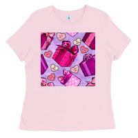 Bubblegum Pink valentines day gift box and cookie seamless pattern Ladies Tee - BundleAndBundleShop