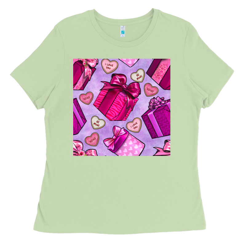 Valentines Day Gift Box And Cookie Seamless Pattern Ladies Tee by BundleAndBundleShop | Teevron