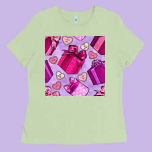 Valentines Day Gift Box And Cookie Seamless Pattern Ladies Tee Designed By Bundleandbundleshop
