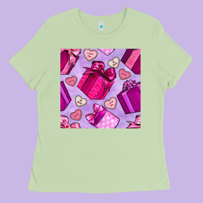 Valentines Day Gift Box And Cookie Seamless Pattern Ladies Tee Designed By Bundleandbundleshop