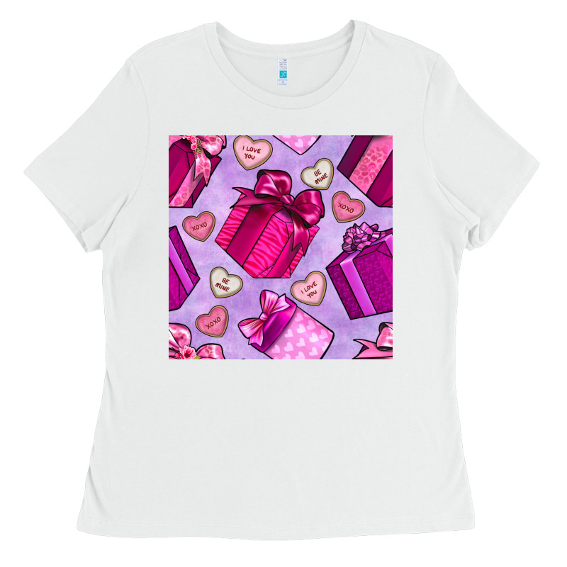 Valentines Day Gift Box And Cookie Seamless Pattern Ladies Tee by BundleAndBundleShop | Teevron