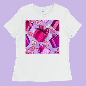 Valentines Day Gift Box And Cookie Seamless Pattern Ladies Tee Designed By Bundleandbundleshop