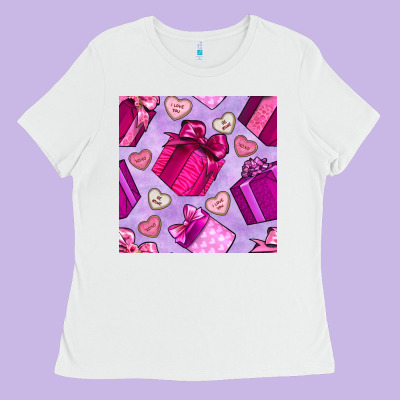 Valentines Day Gift Box And Cookie Seamless Pattern Ladies Tee Designed By Bundleandbundleshop