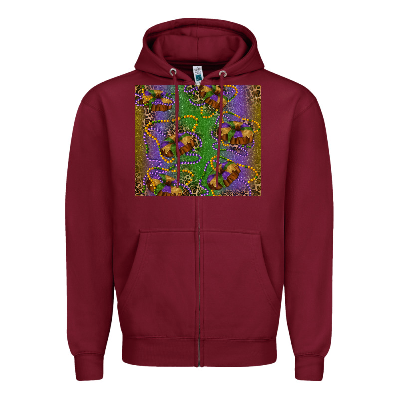 Mardi Gras King Cake Leopard Zipper Hoodie by RanaPortraitStore | Teevron