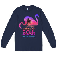 Navy earth day 50th anniversary pink flamingos sunset silhouette Long Sleeve Tee - linhVisuals