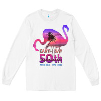 White earth day 50th anniversary pink flamingos sunset silhouette Long Sleeve Tee - linhVisuals