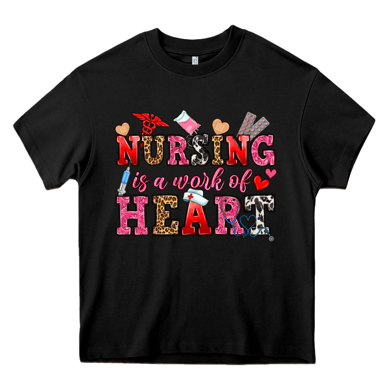 Nursing Is A Work Of Heart Heavy Core Tee by OliviaCreatesArt | Teevron