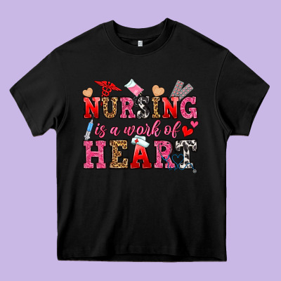 Nursing Is A Work Of Heart Heavy Core Tee Designed By Oliviacreatesart