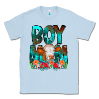Dusty Blue Boy Mom Flowers Cow Classic Tee - CowCowDesign