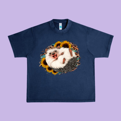 Happy Hedgehog Sunflower Leopard Urban Heavy Tee Designed By Jasminsmagicworld