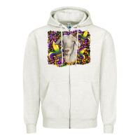 Oatmeal Heather mardi gras goat fleur de lis Zipper Hoodie - RanaPortraitStore