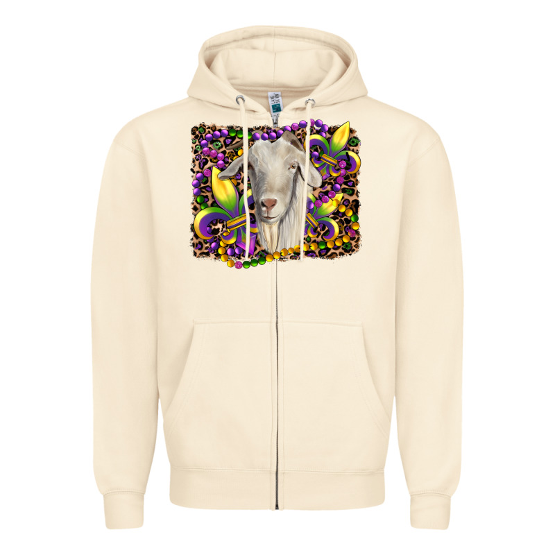 Mardi Gras Goat Fleur De Lis Zipper Hoodie by RanaPortraitStore | Teevron