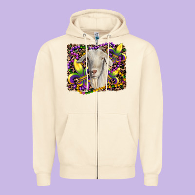 Mardi Gras Goat Fleur De Lis Zipper Hoodie Designed By Ranaportraitstore