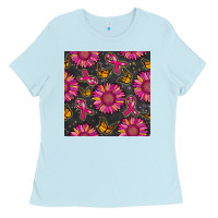 Baby Blue breast cancer sunflower seamless pattern Ladies Tee - BundleAndBundleShop