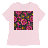 Bubblegum Pink breast cancer sunflower seamless pattern Ladies Tee - BundleAndBundleShop