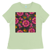 Breast Cancer Sunflower Seamless Pattern Ladies Tee | Teevron