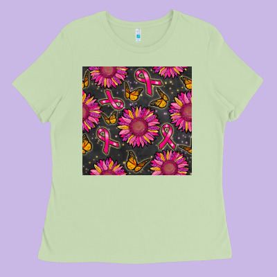 Breast Cancer Sunflower Seamless Pattern Ladies Tee Designed By Bundleandbundleshop
