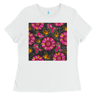 White breast cancer sunflower seamless pattern Ladies Tee - BundleAndBundleShop