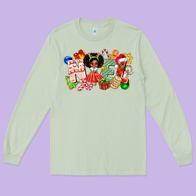 Noel Afro Girl Baby Long Sleeve Tee Designed By Cowhidedigitalart