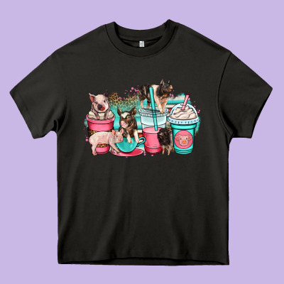 Pig Coffee Cups Heavy Core Tee Designed By Oliviacreatesart