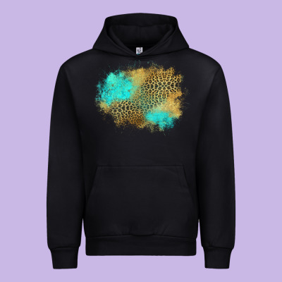 Turquoise Leopard Patch Urban Hoodie Designed By Jasminsmagicworld