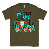 Army Green Boy Mama Flowers Cow Classic Tee - CowCowDesign