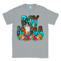 Heather Grey Boy Mama Flowers Cow Classic Tee - CowCowDesign