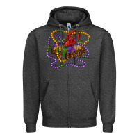 Charcoal Heather mardi gras craw fish king cake with leopard Zipper Hoodie - RanaPortraitStore
