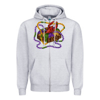 Heather Grey mardi gras craw fish king cake with leopard Zipper Hoodie - RanaPortraitStore