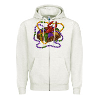Oatmeal Heather mardi gras craw fish king cake with leopard Zipper Hoodie - RanaPortraitStore