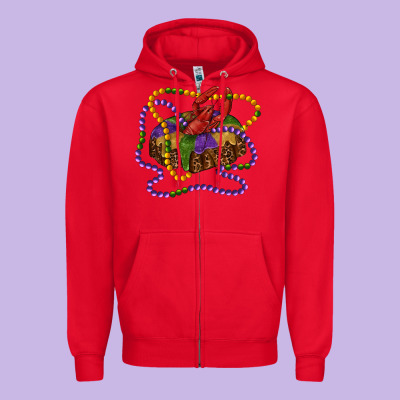 Mardi Gras Craw Fish King Cake With Leopard Zipper Hoodie Designed By Ranaportraitstore