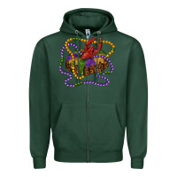 Sports Green mardi gras craw fish king cake with leopard Zipper Hoodie - RanaPortraitStore