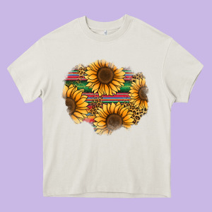 Sunflower Leopard Serape Patch Heavy Core Tee Designed By Jasminsmagicworld