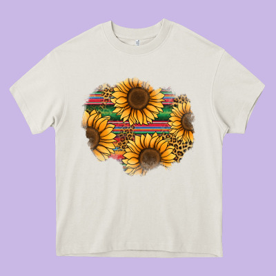 Sunflower Leopard Serape Patch Heavy Core Tee Designed By Jasminsmagicworld