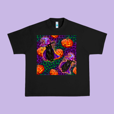 Witchy Cat And Pumpkins Seamless Paternal Urban Heavy Tee Designed By Bundleandbundleshop