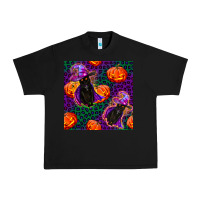 Black witchy cat and pumpkins seamless paternal Urban Heavy Tee - BundleAndBundleShop