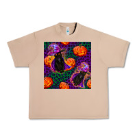 Burro witchy cat and pumpkins seamless paternal Urban Heavy Tee - BundleAndBundleShop