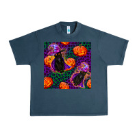 Midnight Navy witchy cat and pumpkins seamless paternal Urban Heavy Tee - BundleAndBundleShop